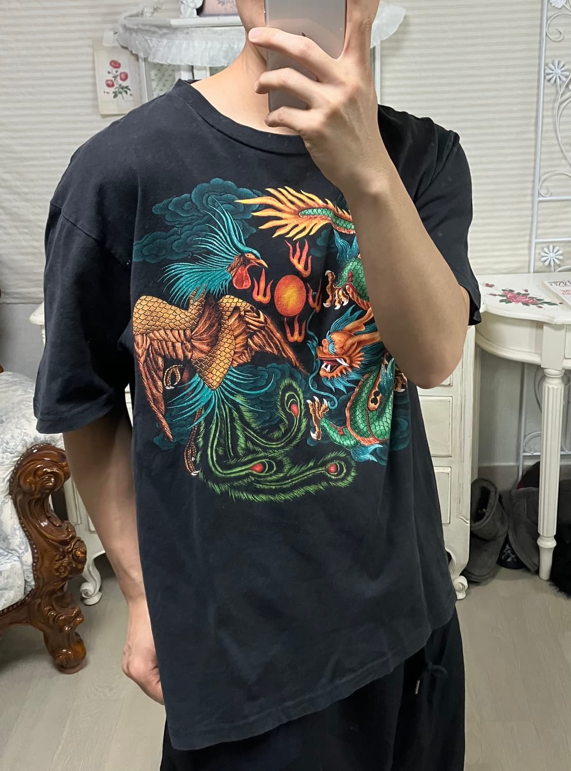 빈티지 오리엔탈 펄 드래곤 반팔 880 y2k 스트릿 모리 갸루 일본빈티 상품이미지1