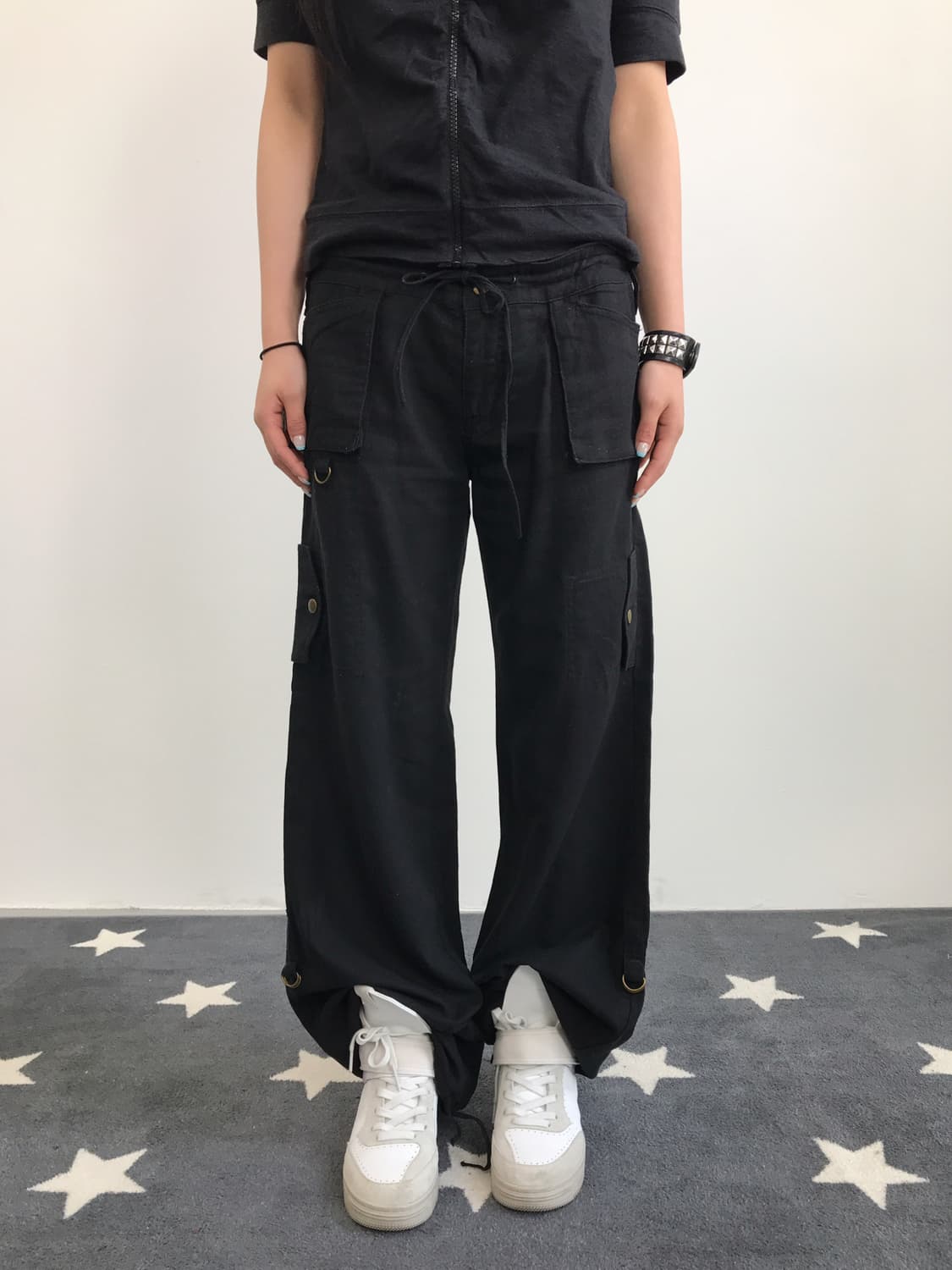 Jpn Y2K Black Linen Cargo Pants 상품이미지1
