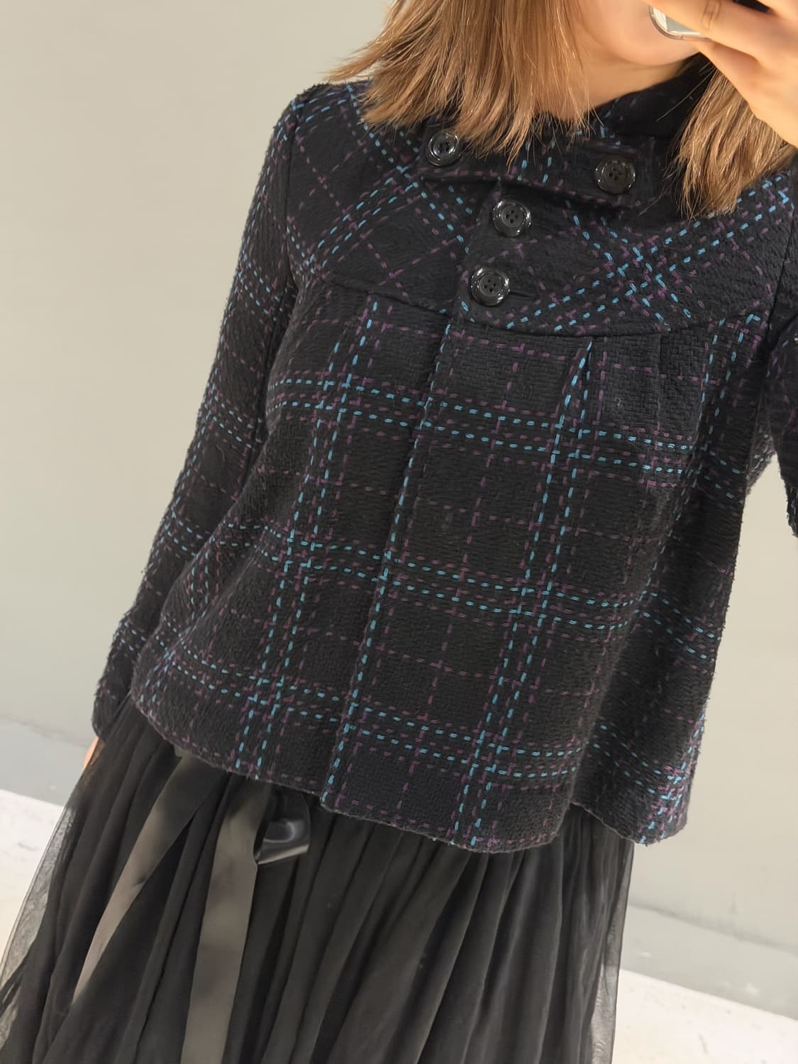 stitch check pattern hood coat 상품이미지4