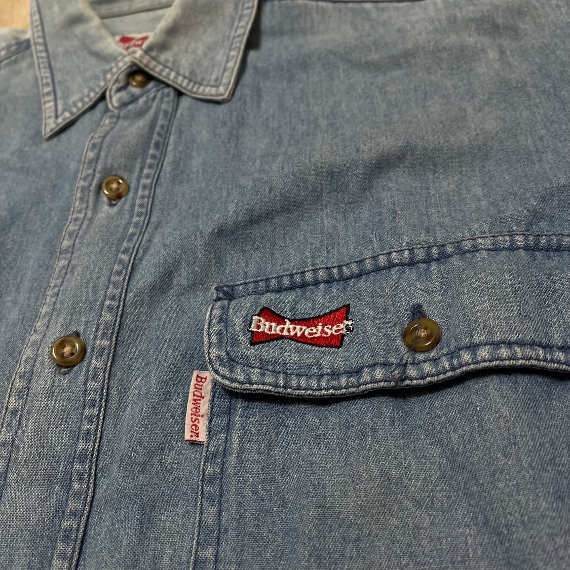 버드와이저 Budweiser 빈티지 자수 로고 데님 셔츠 M/95 상품이미지5