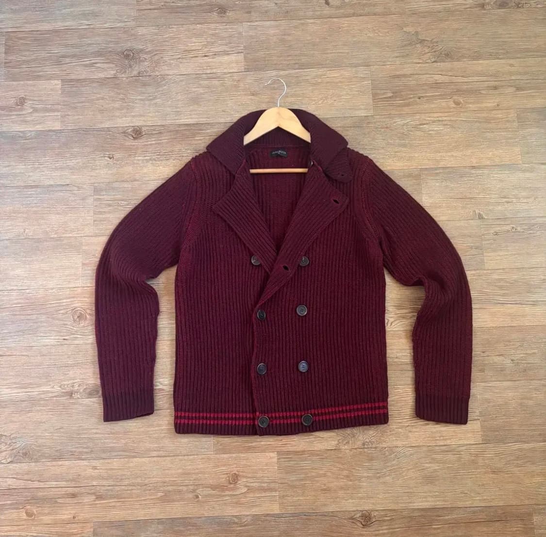 인터메조 캐주얼 더블 니트 가디건 100 버건디 볼륨 상품이미지1