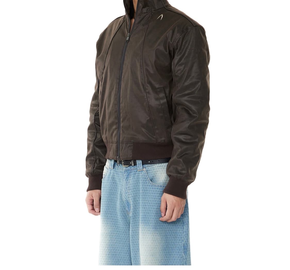 Piping Leather Blouson (Brown) 상품이미지3