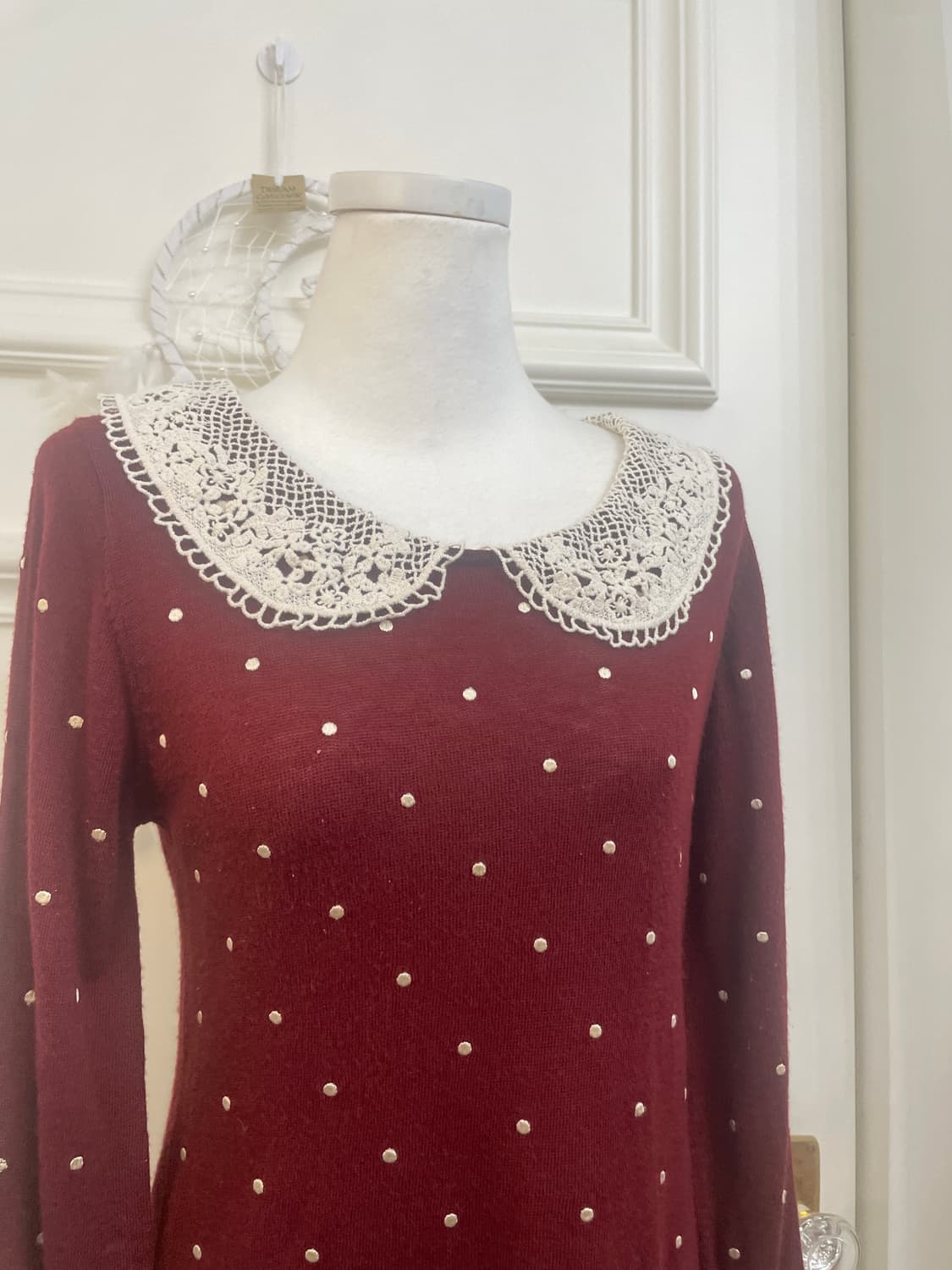 EARTH wine dot embroidery lace collar kn 상품이미지5
