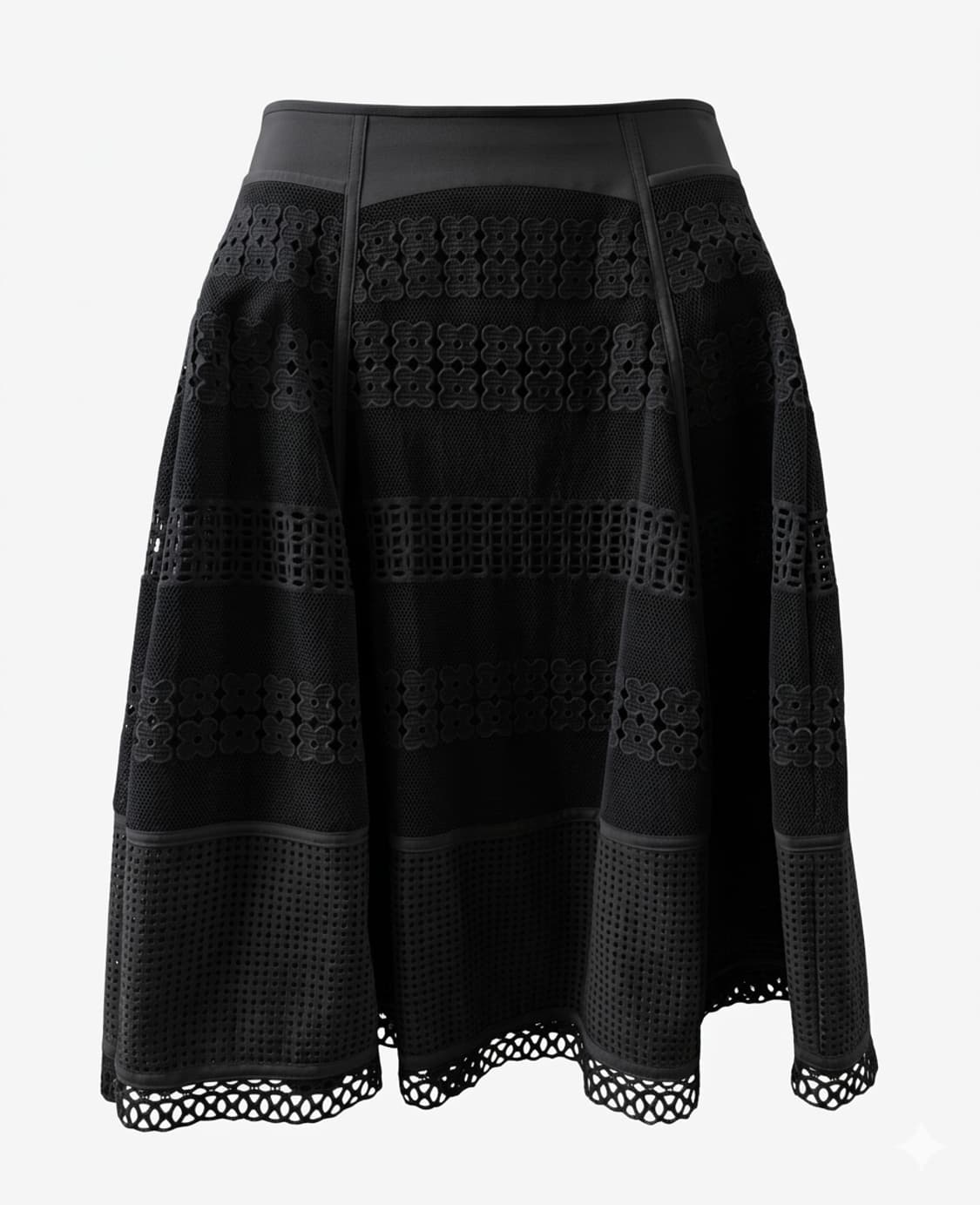 🌸 봄하객룩 | 티렌 블랙 펀칭 플레어 미디 스커트 55 | 고급스러운 상품이미지2