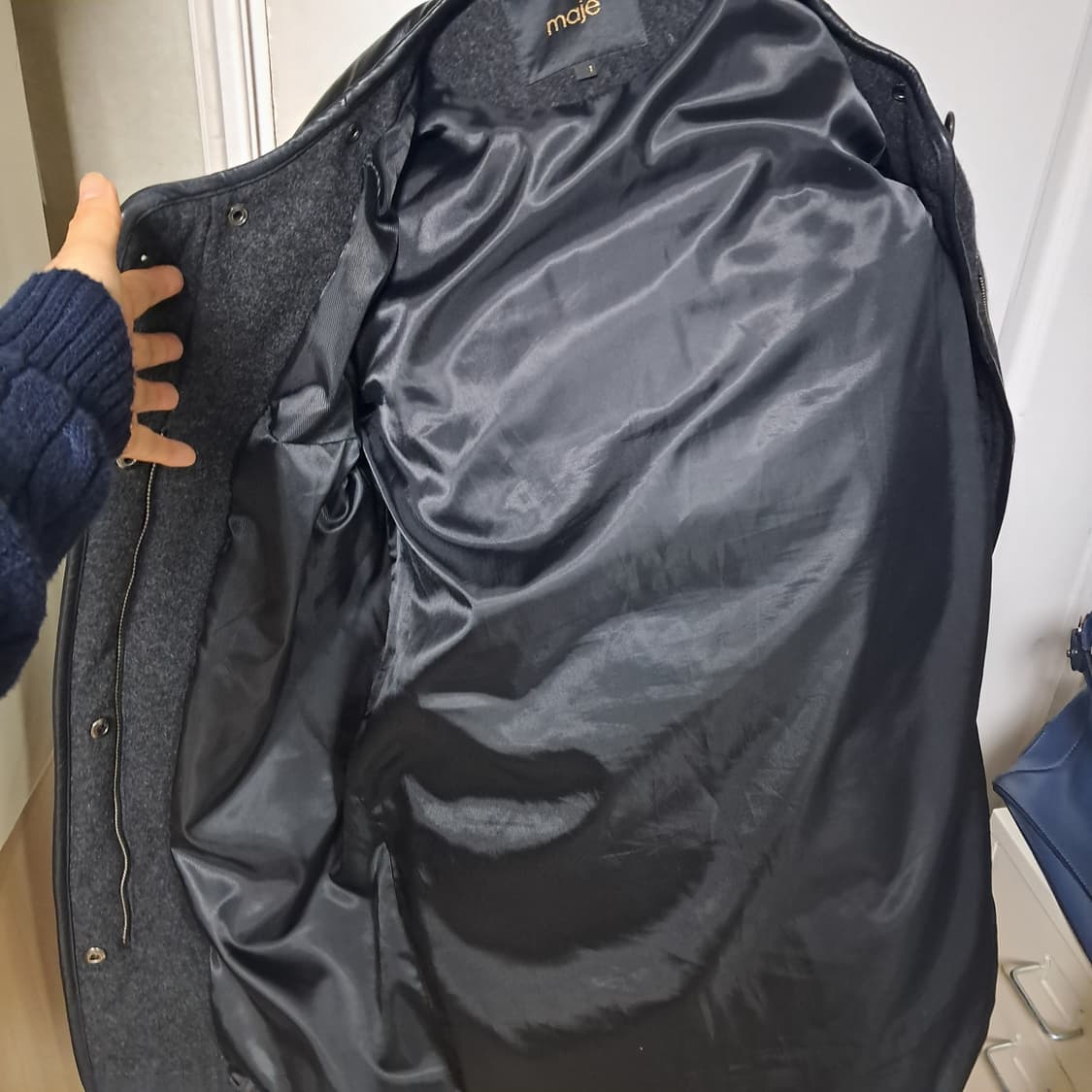 maje 마쥬 여성 모 혼방 가죽트리밍 다운 패딩 코트 95(약55~66 상품이미지7