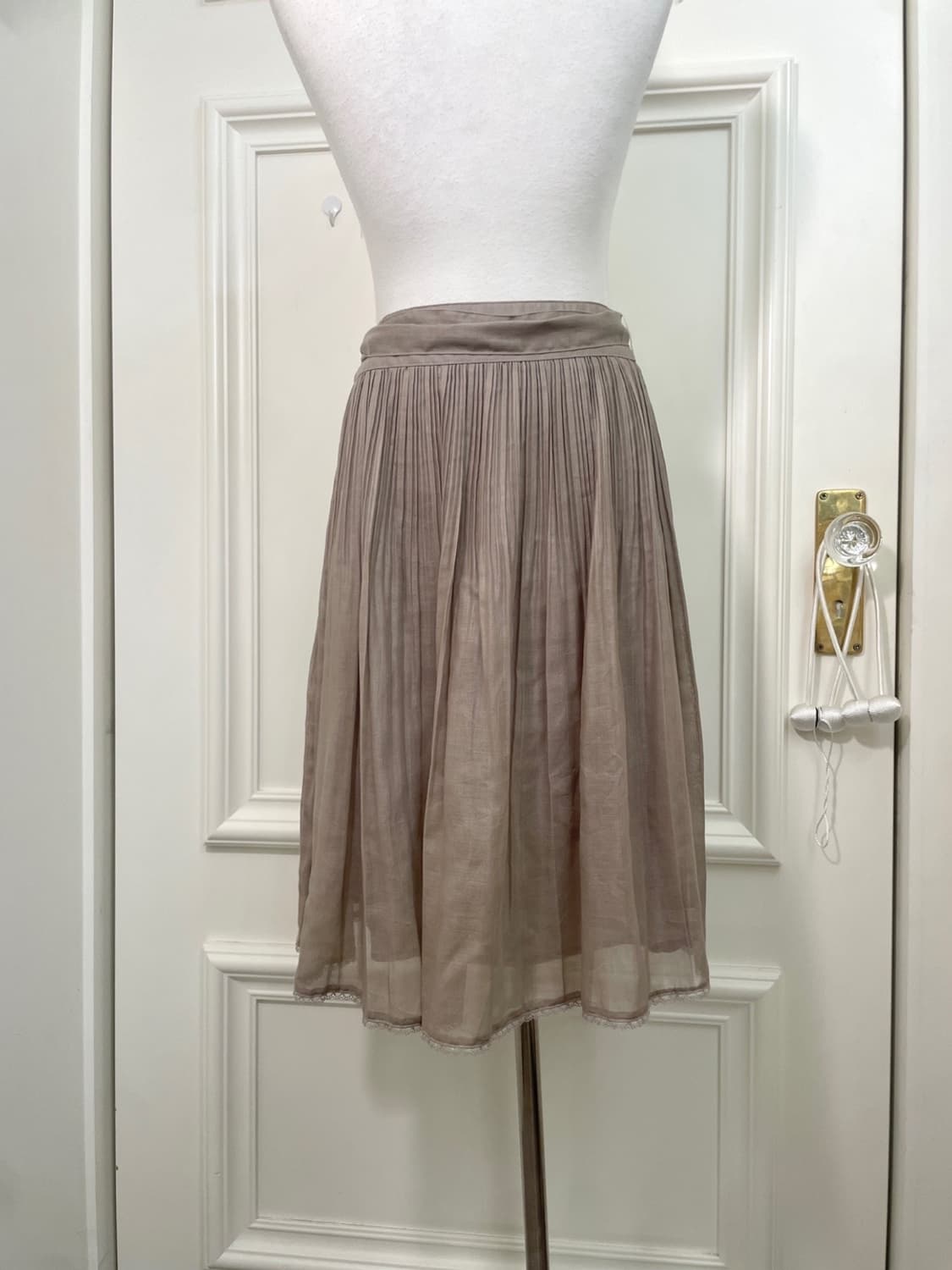 gray brown bow belt midi pleats skirt 상품이미지4