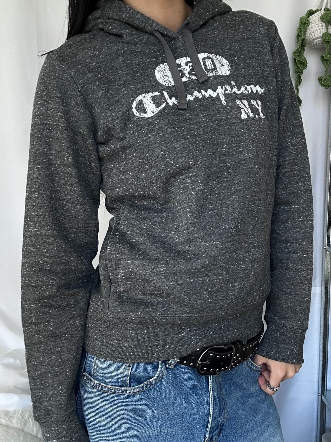빈티지 Champion 차콜 기모 후드티 상품이미지5