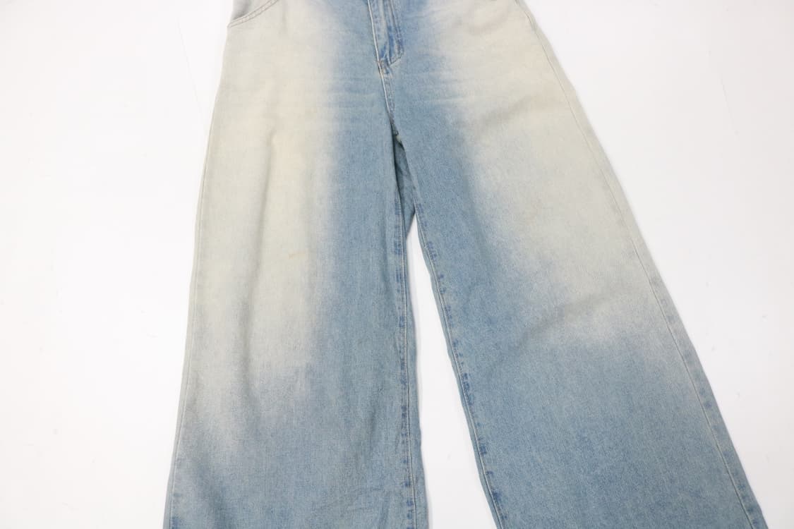 빈티지 페이딩 워싱 라이트 블루 와이드 데님 팬츠 상품이미지4