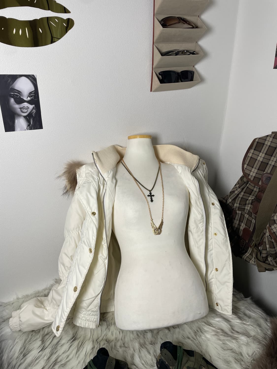 빈티지 화이트 갸루 셔링 패딩 상품이미지7