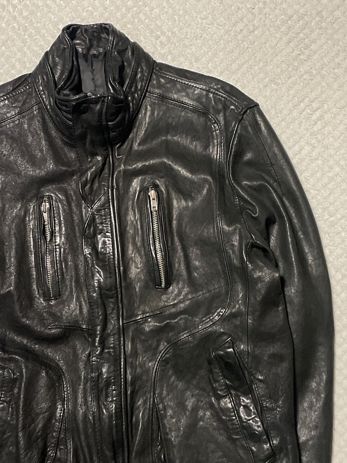 광희시장 웨스턴 무드 램스킨 양가죽 절개 레더 자켓 상품이미지3