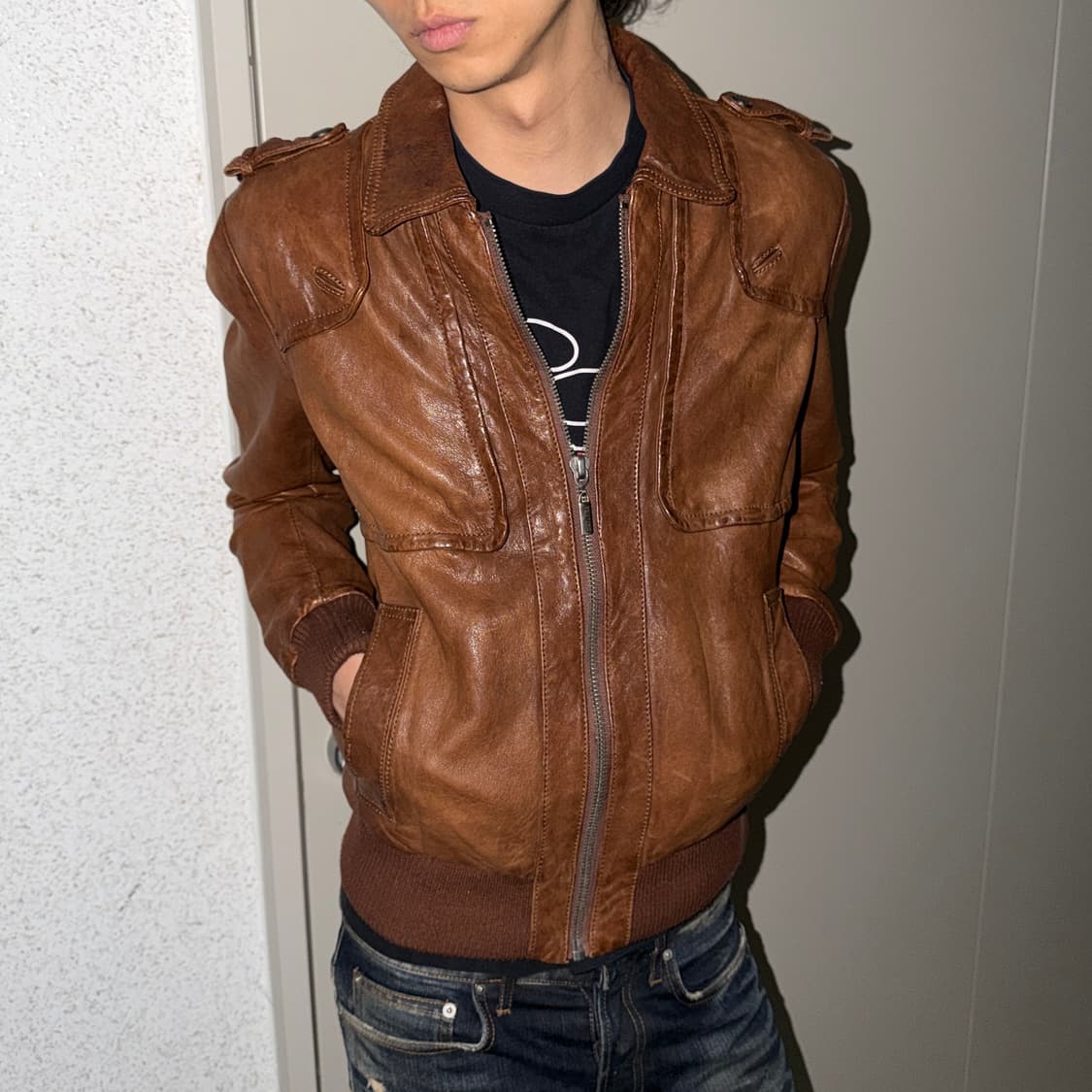 장폴고티에 레더 봄버 자켓 상품이미지1