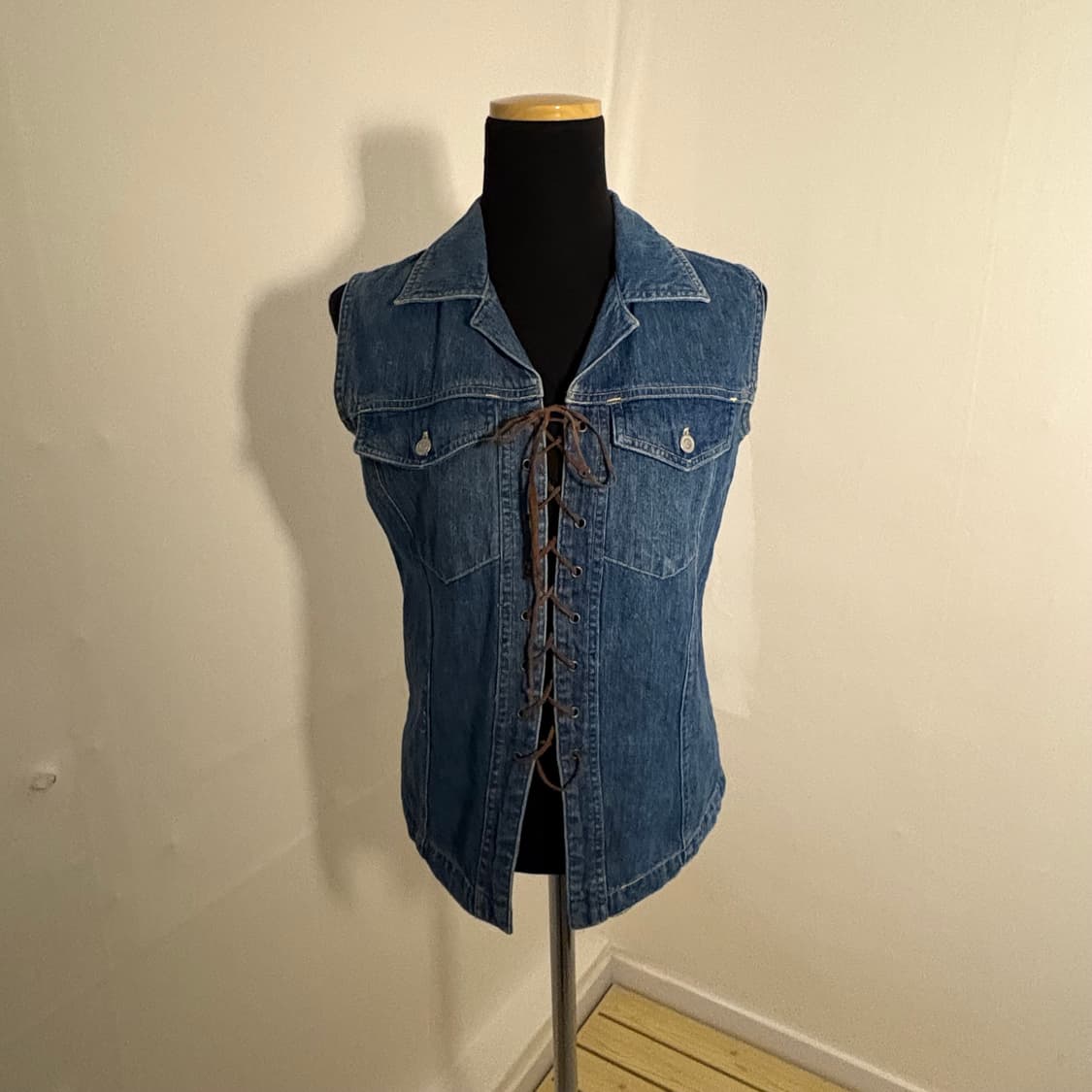 빈티지 여성 가죽 끈 청조끼 베스트 보헤미안 웨스턴 Y2k 상품이미지3