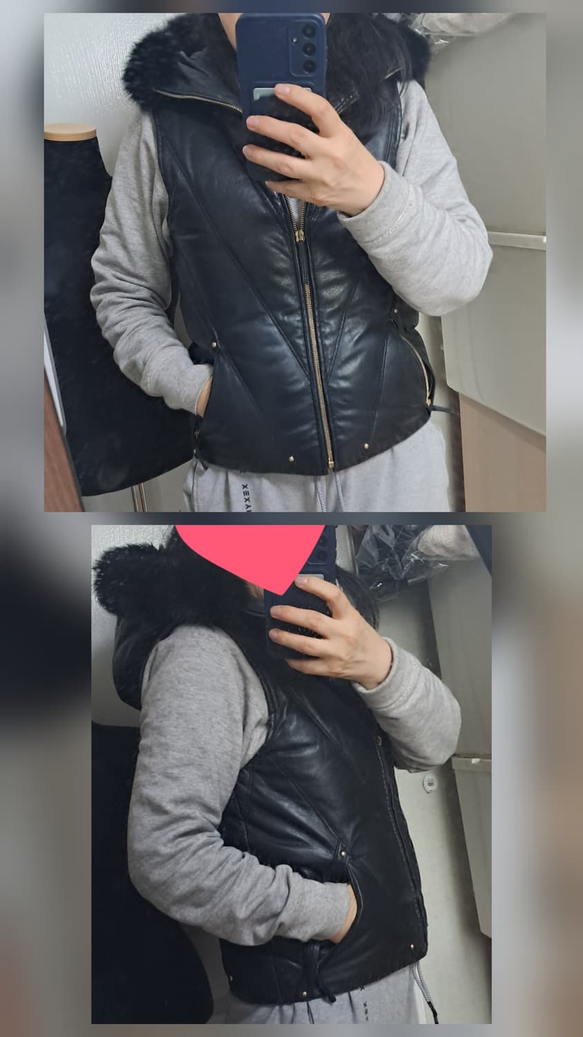 바네사브루노 블랙 폭스퍼 가죽 덕다운 패딩 베스트 조끼 36(44~55) 상품이미지10