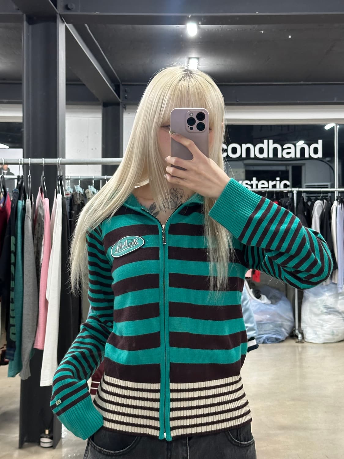 본더치 니트 스트라이프 후드 집업 상품이미지1