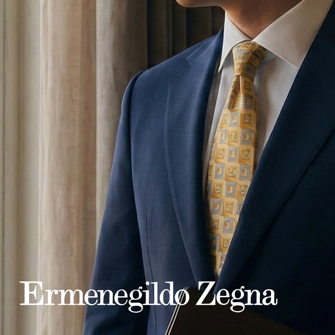  제냐 실크 옐로우 기하 패턴 넥타이 9.4cm A+등급 A19546 상품이미지1