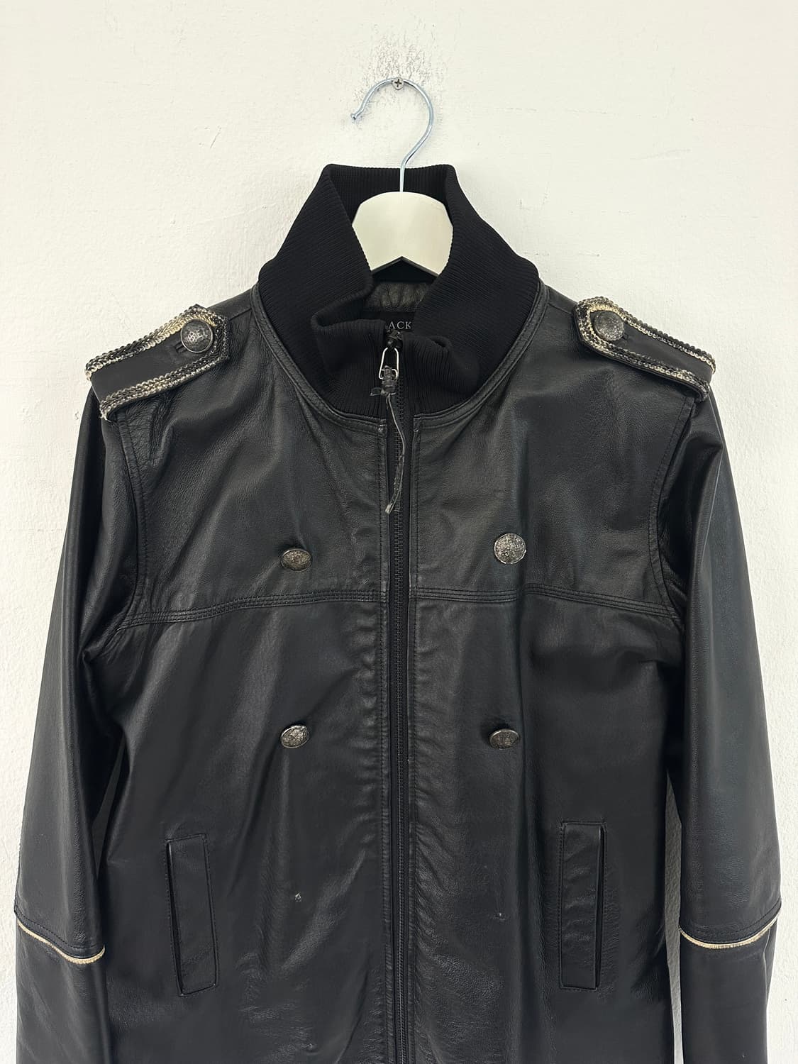 VTG 나폴레옹 하이넥 견장 블랙 레더 자켓 상품이미지8