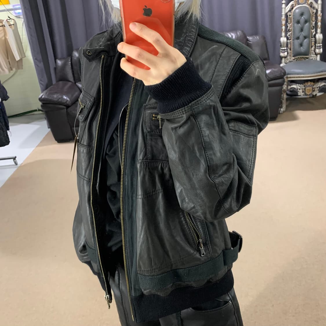 돌체앤가바나 니트 배색 리얼레더 가죽 봄버자켓 00s 에디슬리먼st 상품이미지2