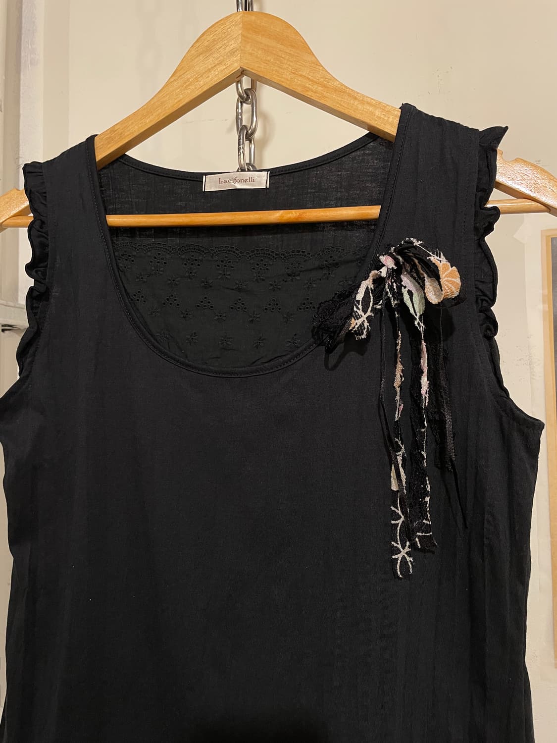 오리엔탈 레이스 리본 레이어드 블랙 슬리브리스 상품이미지2