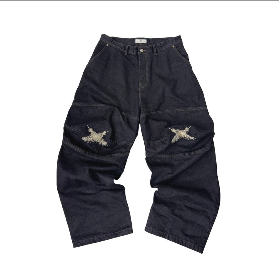 아오이로 Ooki Feather Denim Pants - Dark Ind 상품이미지1
