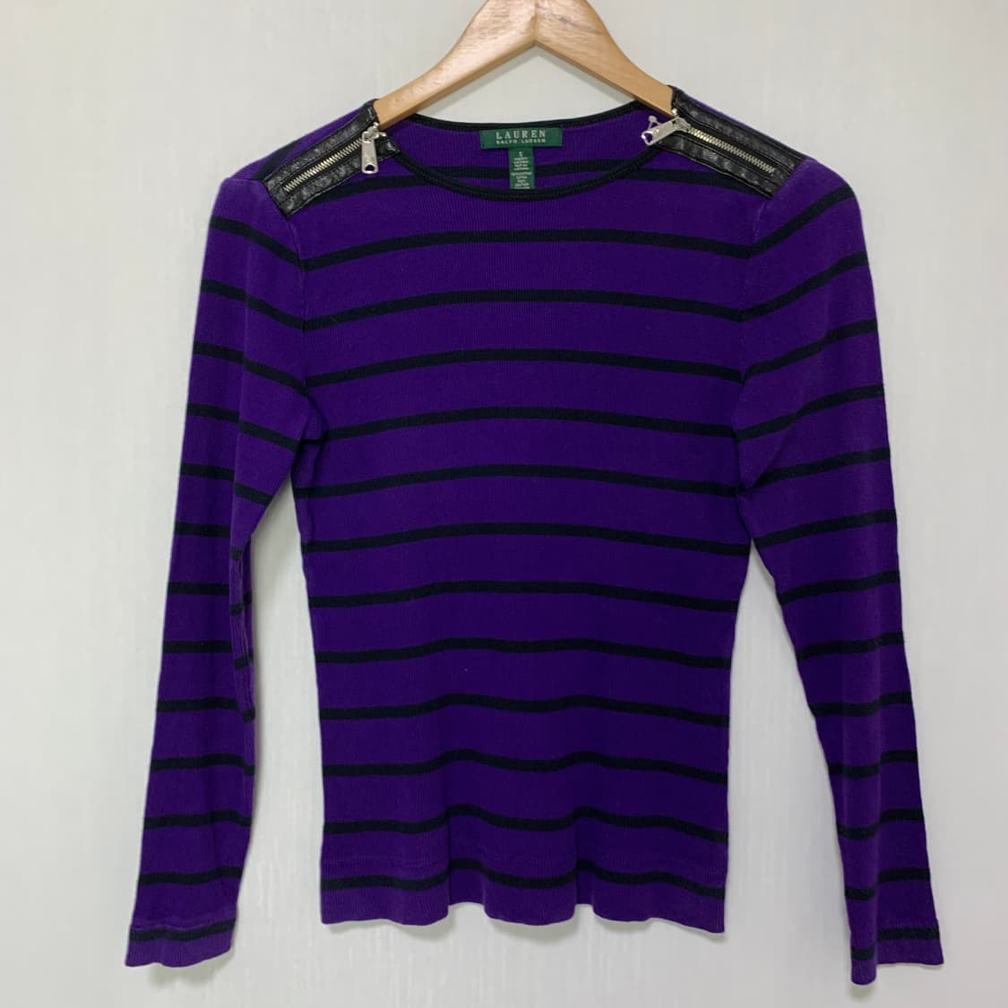 로렌 랄프로렌 지퍼 디테일 스트라이프 펑크 니트 퍼플 여성 S 상품이미지3