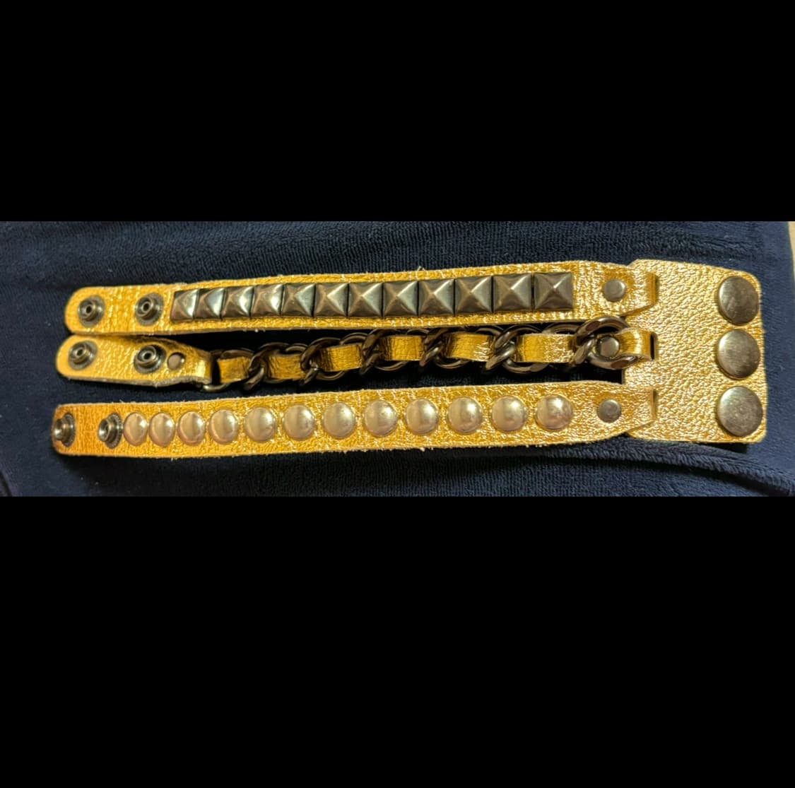 오네갸루 골드 가죽 스터드 체인 레이어드 팔찌 y2k 걀펑 갸루펑크  상품이미지1