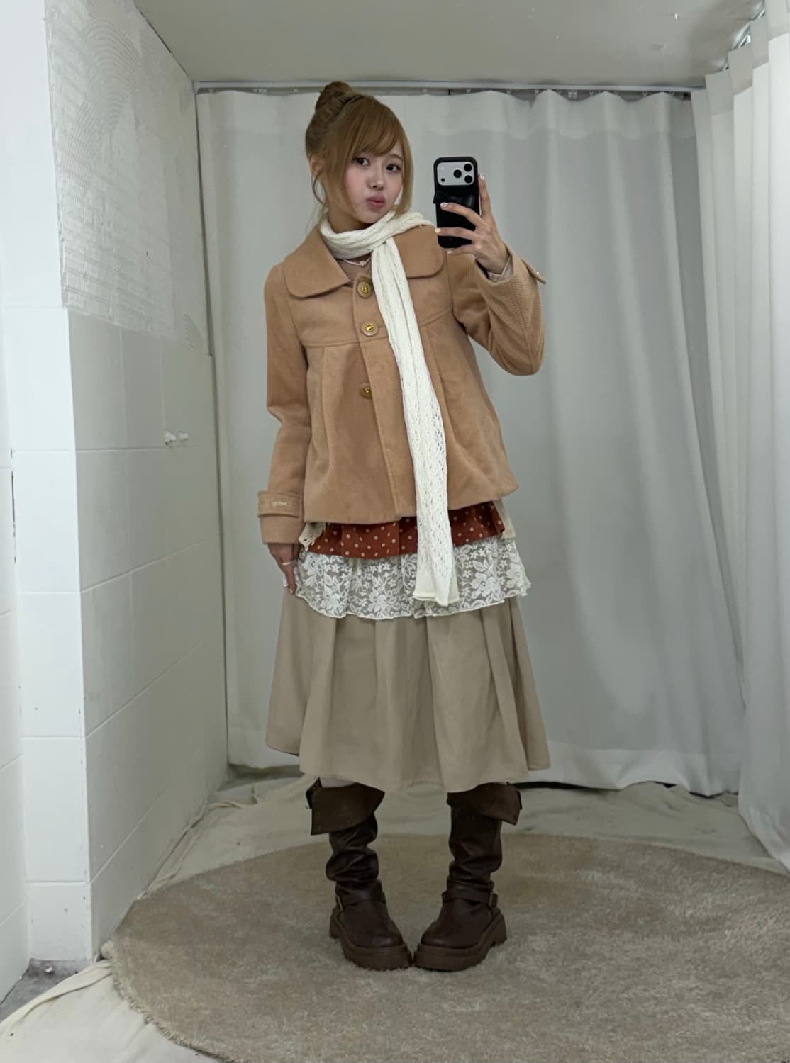 베이지 러블리 너드 모리걸 도트 코디세트 상품이미지1