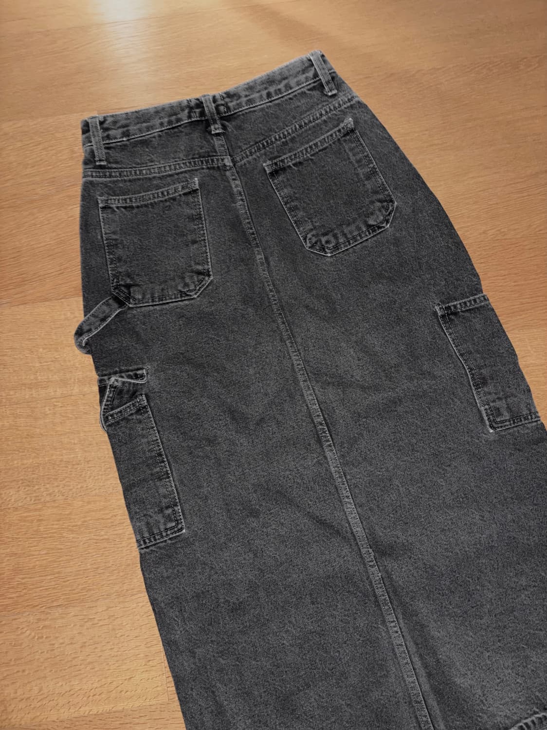 블랙 데님 흑청 카고 롱 스커트 상품이미지3