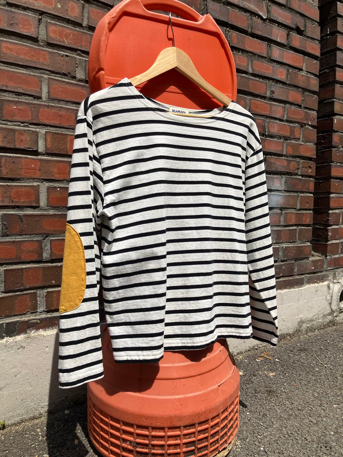 BEAMS BOY 옐로우 패치 스트라이프 긴팔 티셔츠 M 상품이미지3