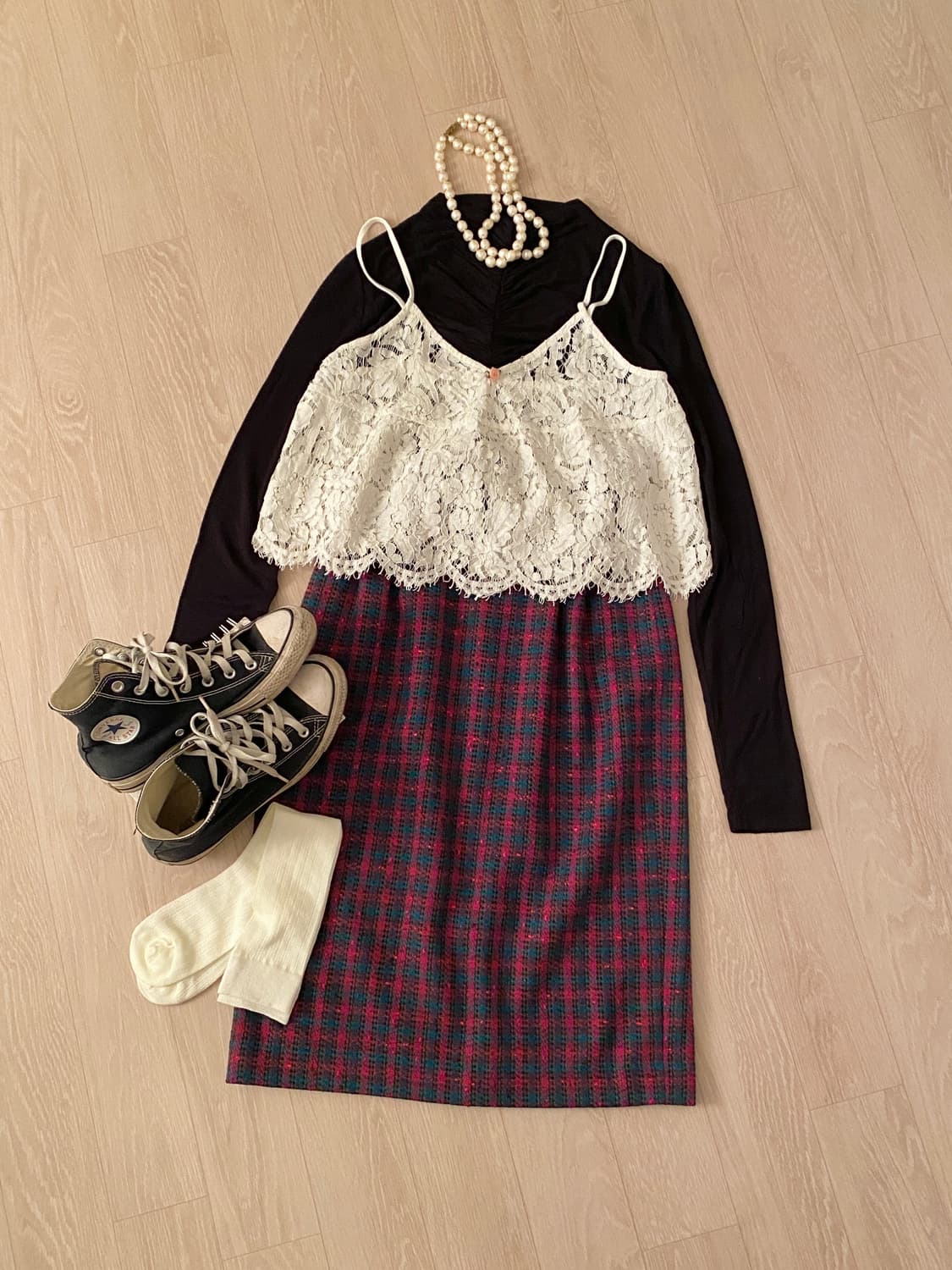 Vintage Wool Blend Check Midi Skirt 상품이미지2
