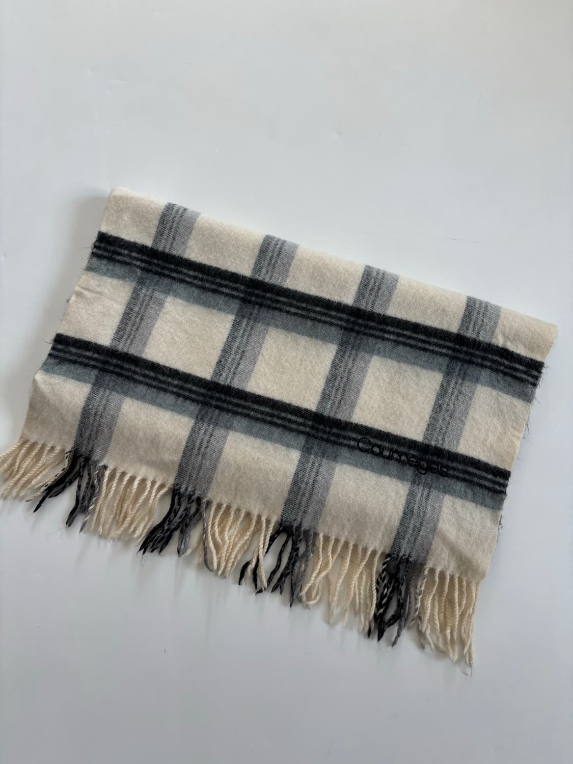 Courreges 꾸레쥬 아이보리-블루 체크 머플러  상품이미지4