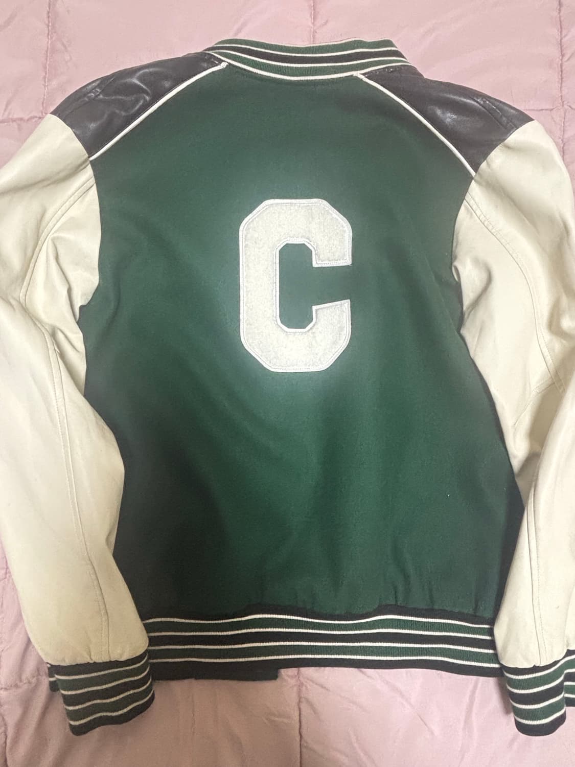 셀린느 C 로고 울 테디 레더 바시티 자켓(그린) 상품이미지5