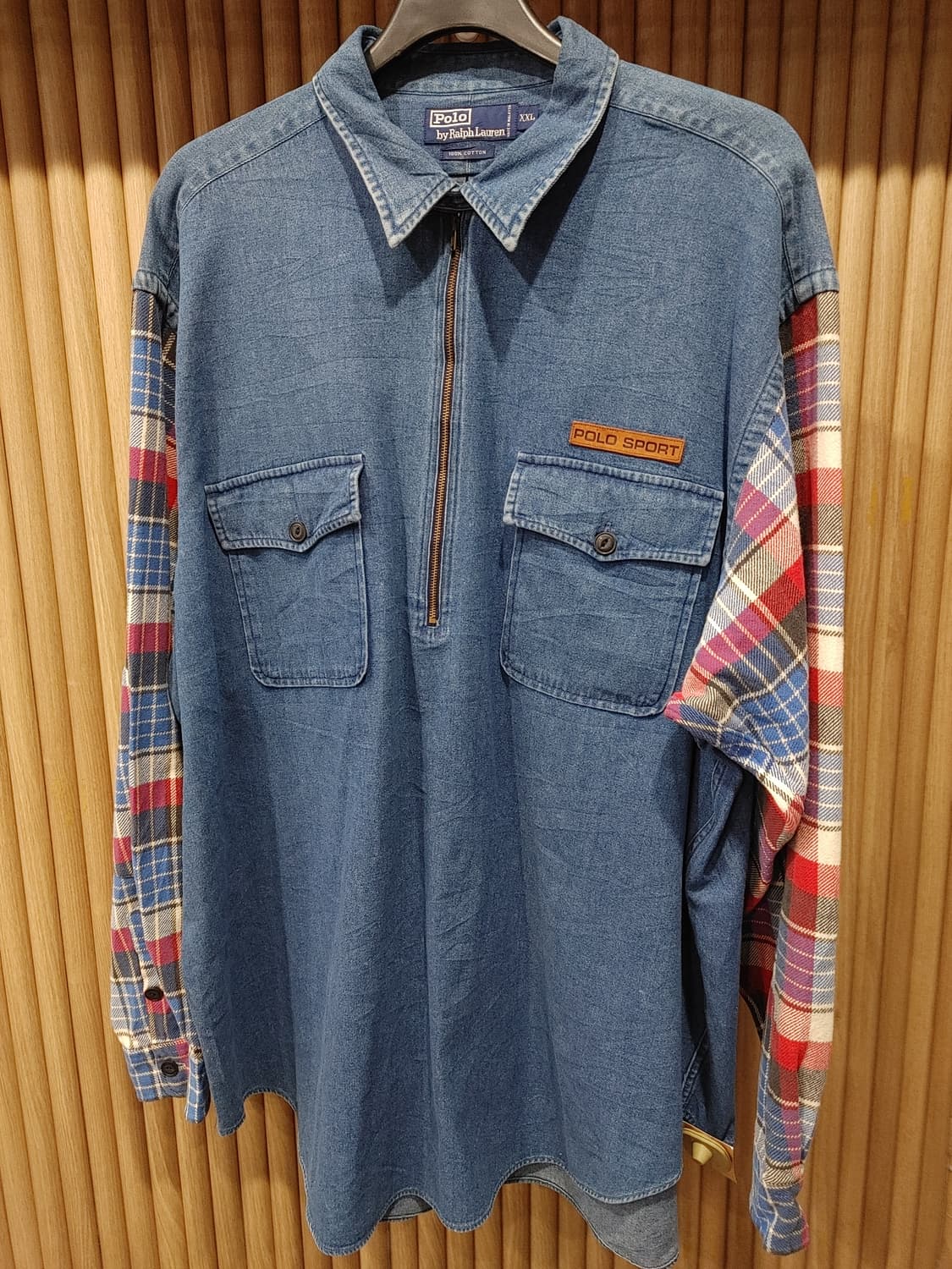 무배) 폴로 랄프로렌 체크 믹스 데님 반집업 - 2XL 상품이미지1