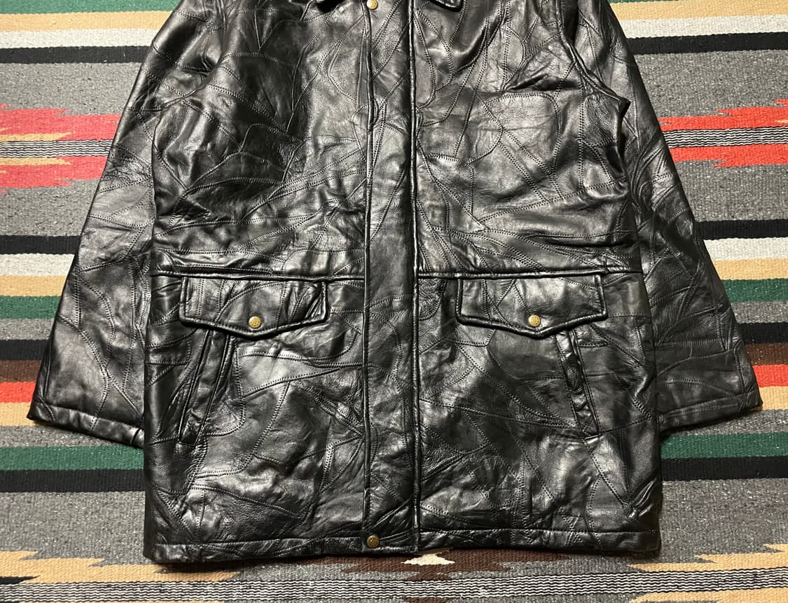 빈티지 램 가죽 패치워크 하프 코트- L 상품이미지3