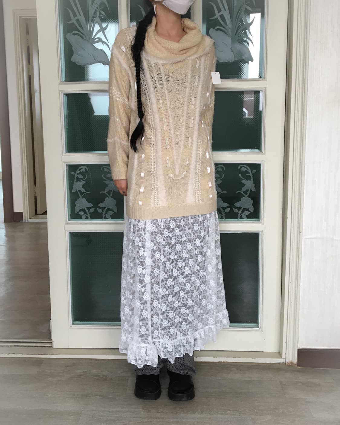 axes femme Ribbon point loose neck knit 상품이미지1