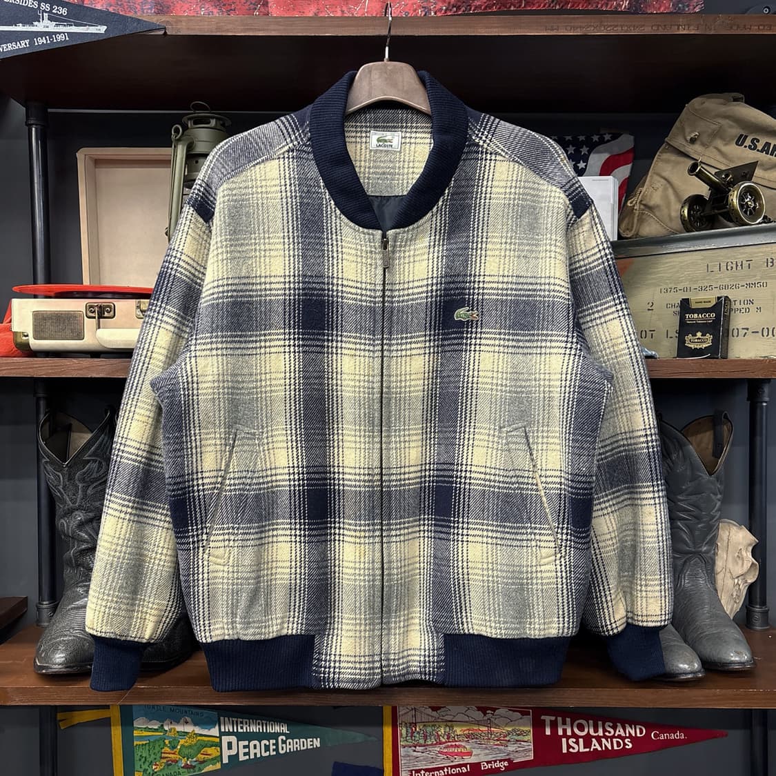90s 서광 라코스테 글렌체크 퓨어울 블루종 자켓 N618 상품이미지1