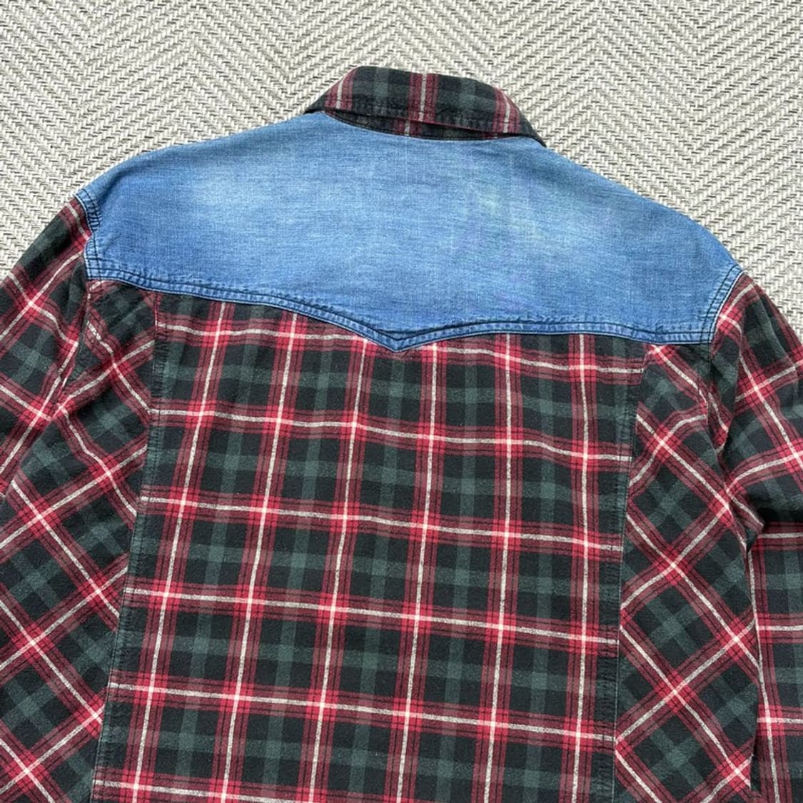 에비수 데님 배색 체크셔츠 v2923 상품이미지4