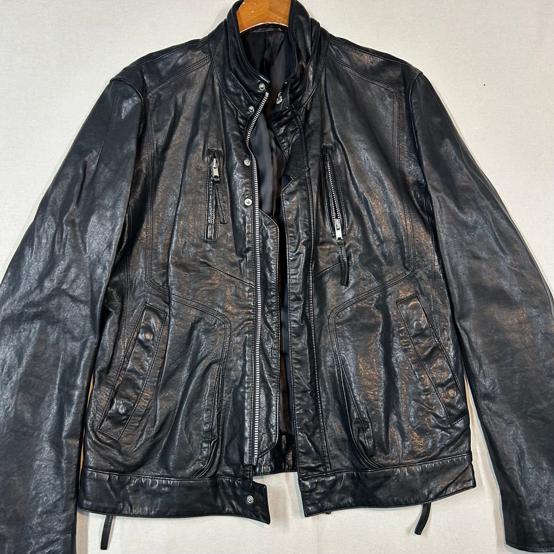 XL) 빈티지 램스킨 양가죽 멀티 포켓 싱글 라이더 자켓 상품이미지2