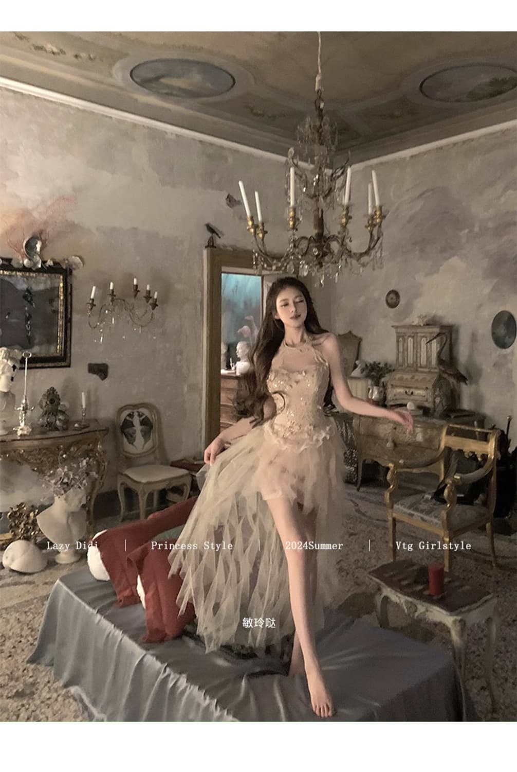 Lady DiDi 플로러 드레이프 홀터넥 스커트 셋업 M 상품이미지8