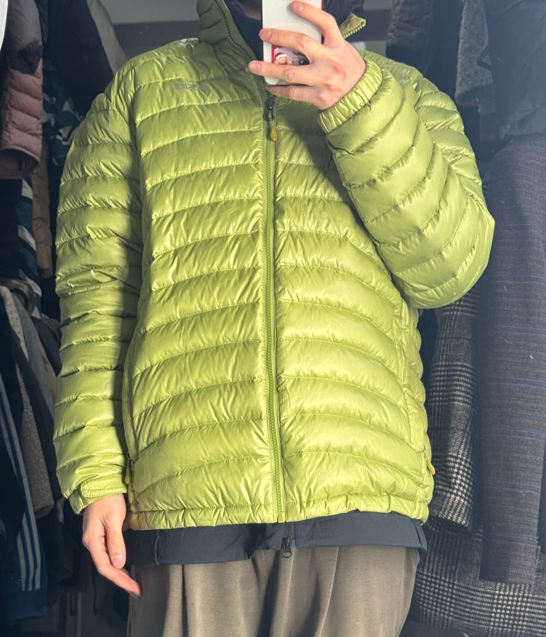 희귀!! 아식스 올드스쿨 네온 컬러 구스다운 경량 패딩 XL 상품이미지2