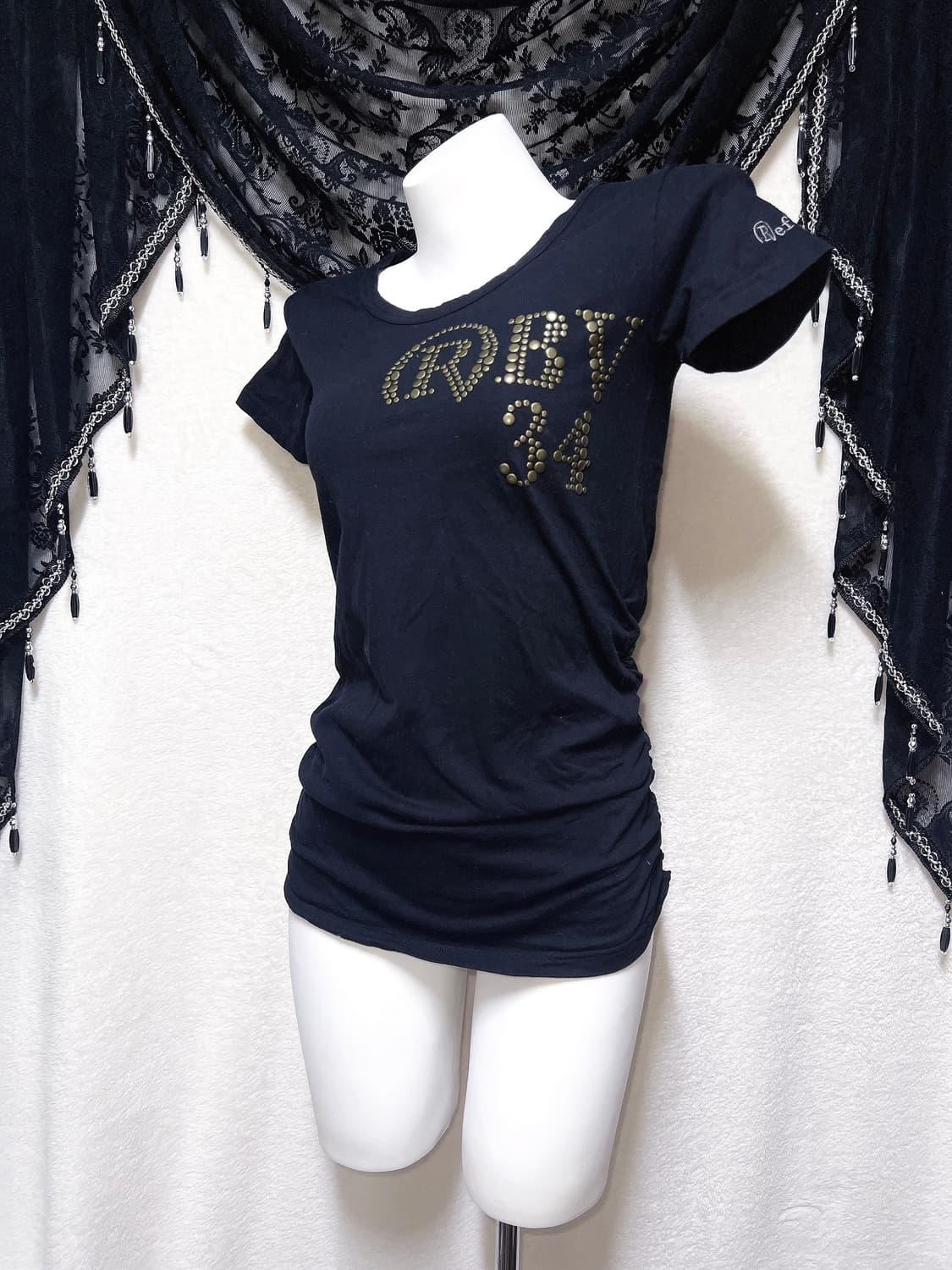 y2k 와투케 고스펑크 오네갸루 00s 다이아깔 셔링 반팔탑 섹시 핀터 상품이미지3