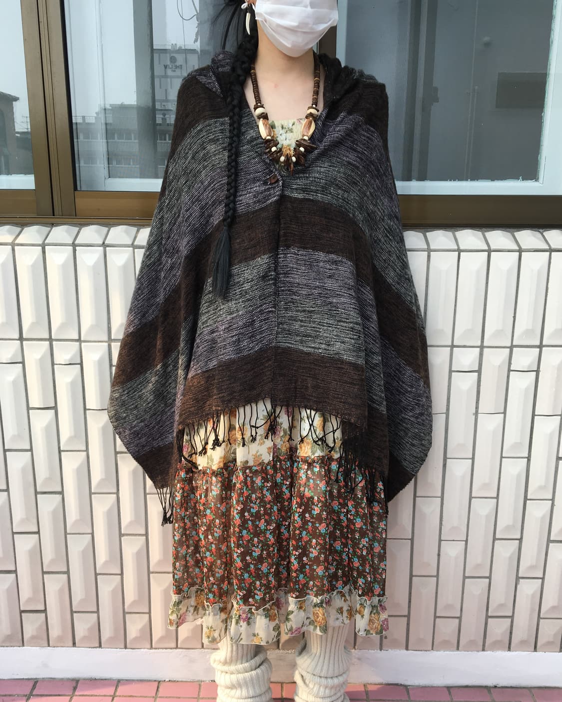 Fringe knit hood cape 상품이미지6