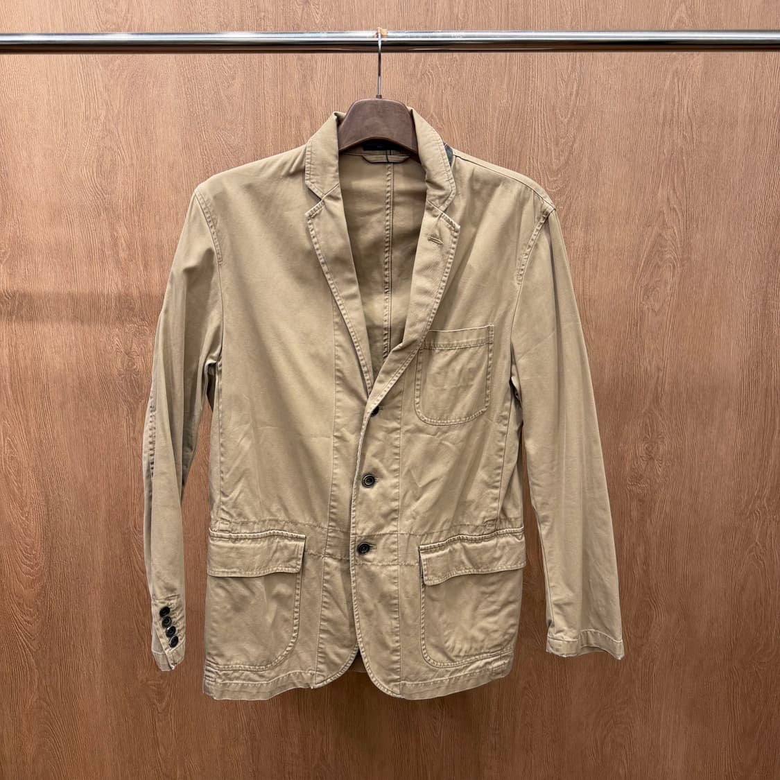 폴로 랄프로렌 코튼 테일러드 자켓 넥 체크 패턴 소매 버튼 디테일 베이지 상품이미지2