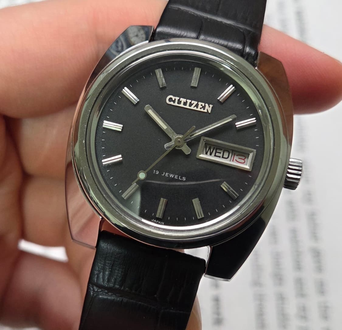빈티지 시티즌 점보 매트블랙 물방울초침 데이데이트 수동 메커니컬   상품이미지4