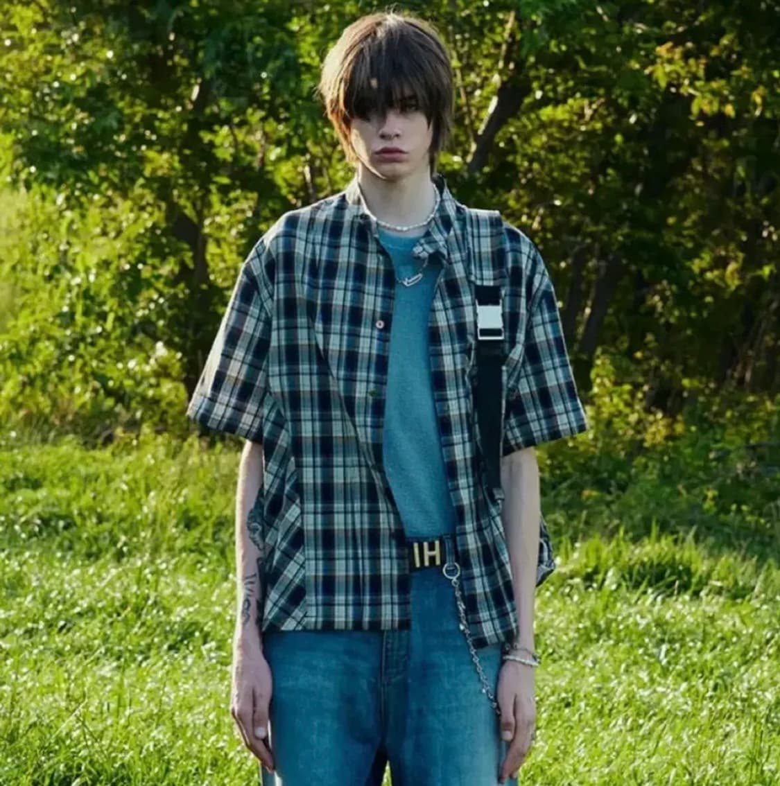 알렌느 바이커 반팔 셔츠 체크셔츠 상품이미지2