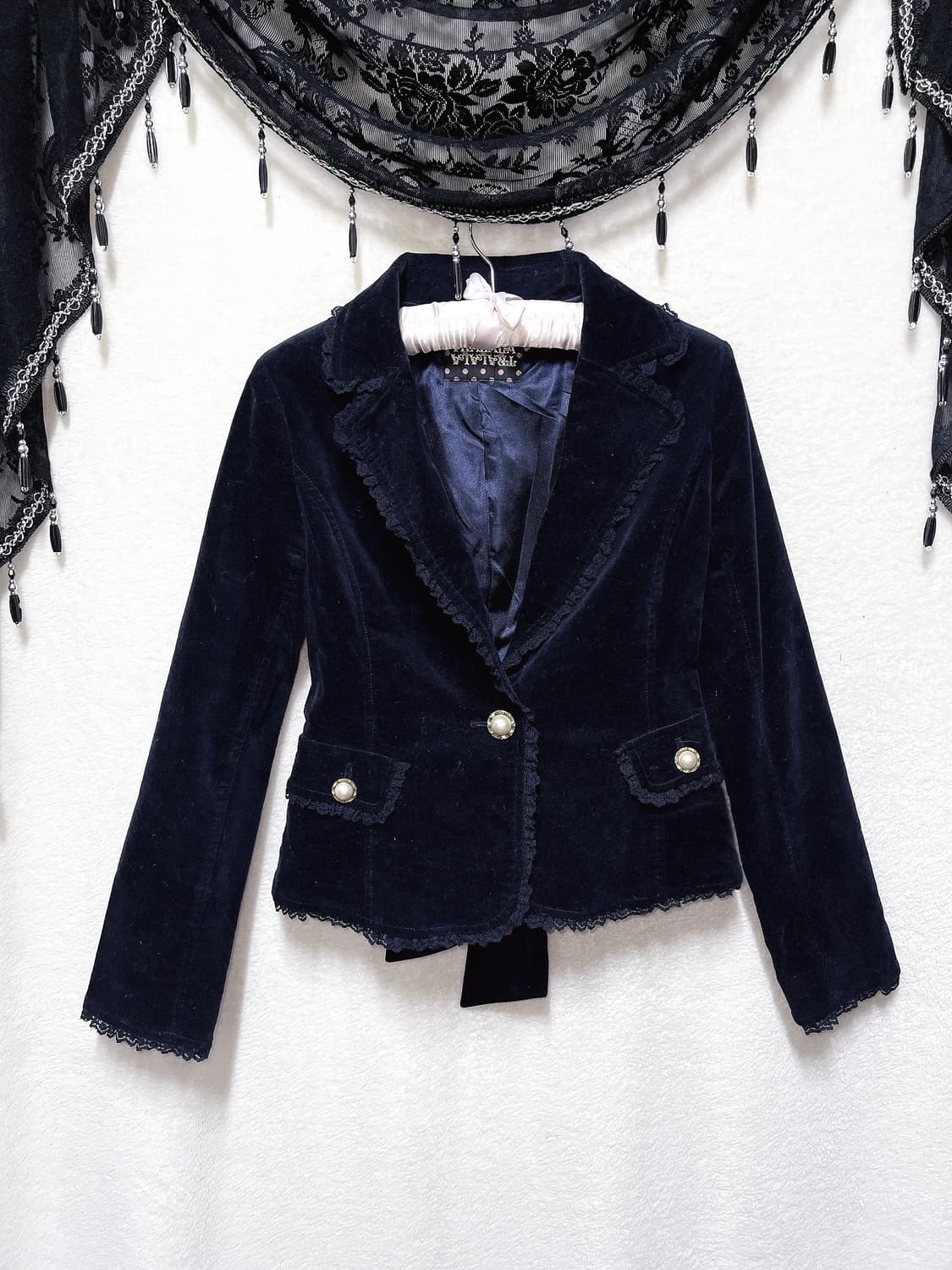트랄라라 로맨틱고딕 고스로리 펑크 벨벳 레이스 리본 자켓 공겜여주 갸루 상품이미지1