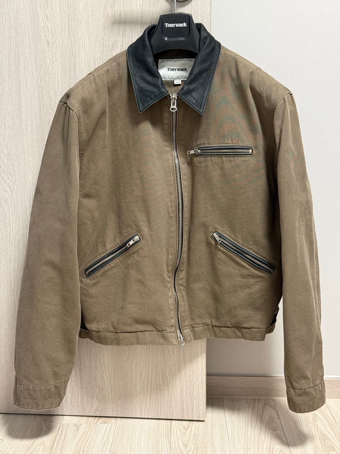 (L) 토니웩 레더카라 페이드 이펙트 워크자켓 올리브베이지 상품이미지1