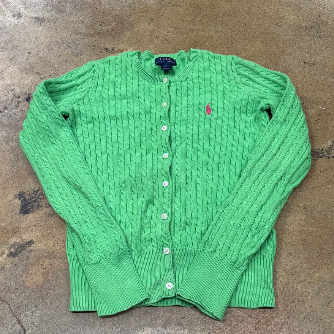 폴로 형광 그린 꽈배기 니트 가디건 상품이미지2