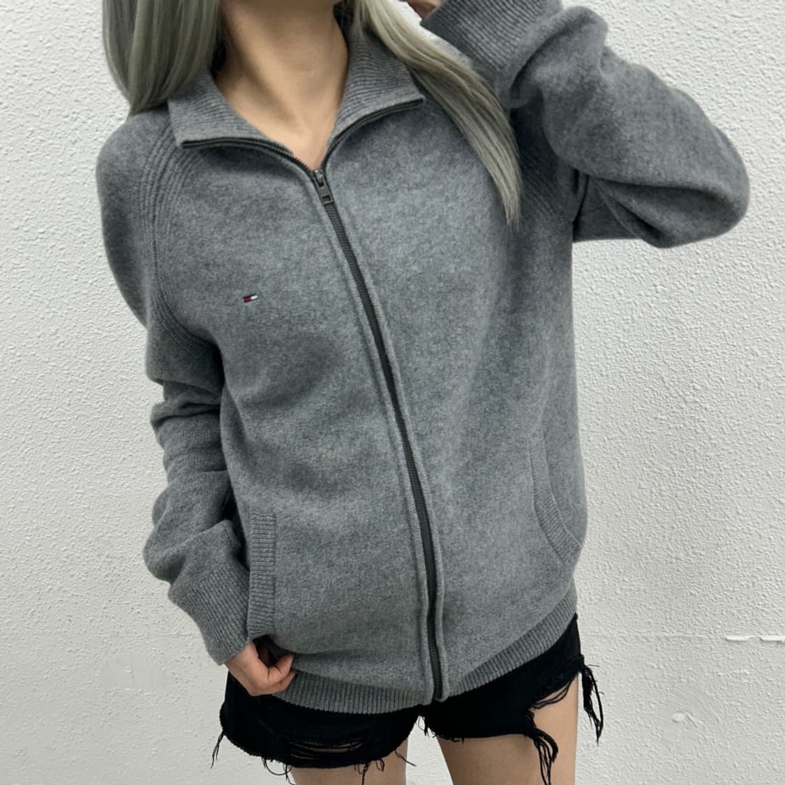 타미힐피거 그레이 니트 집업 L 상품이미지1