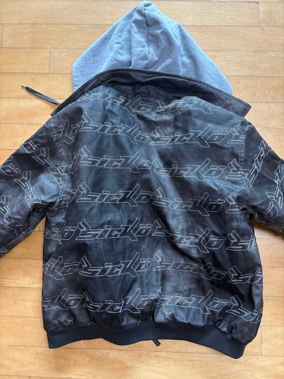 Sicko born from pain 페이디드 레더 후디 자켓 XL 상품이미지5