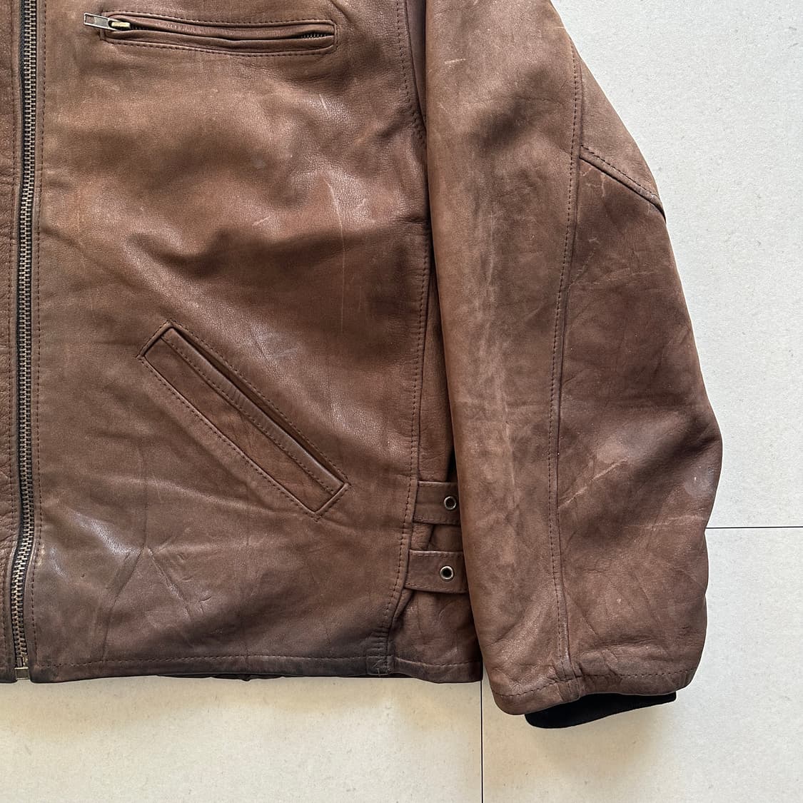 90년대 1957 피렌체 빈티지 이탈리아 생산 레더 자켓 M 상품이미지4